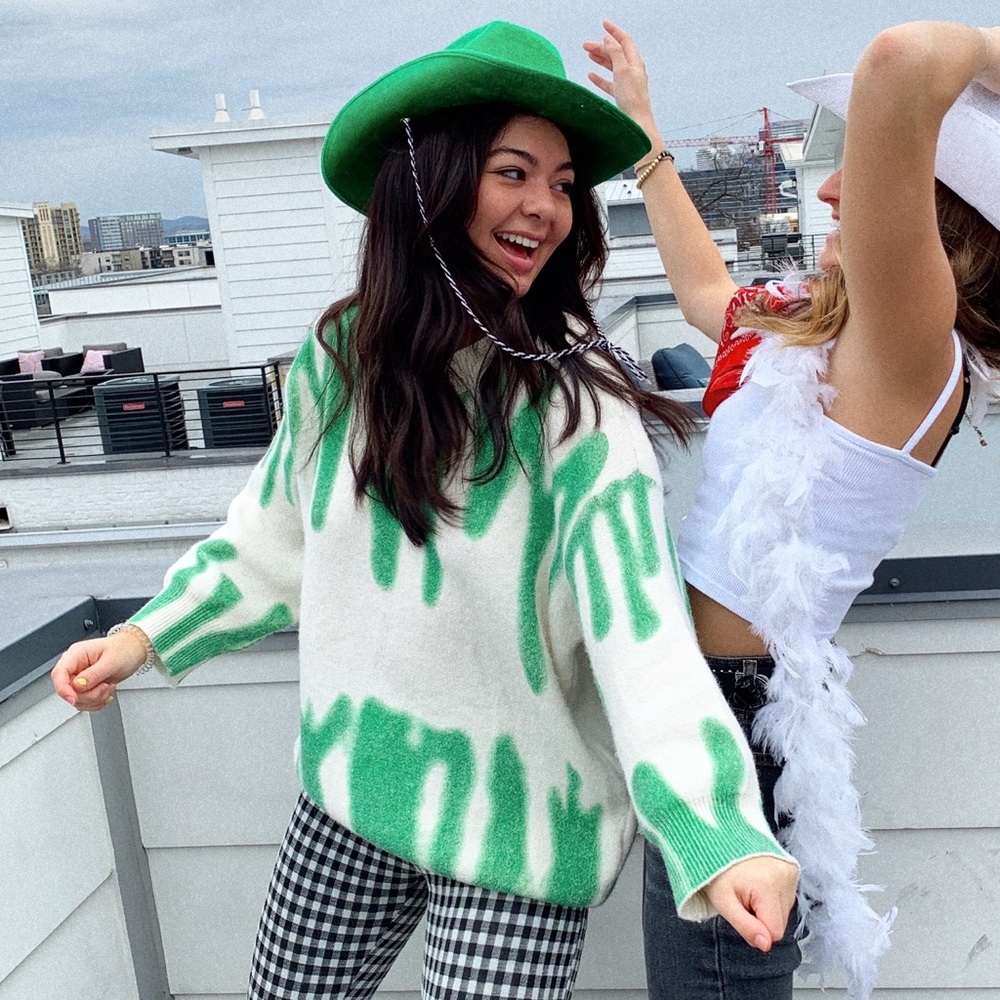 Verge girl green and white sweater